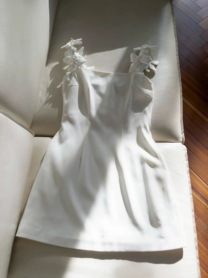 Cute Sheath Spaghetti Straps Floral White Formal Short 8th Grade Homecoming Dress Summer Middle School Hoco Dresses Birthday Outfits W939