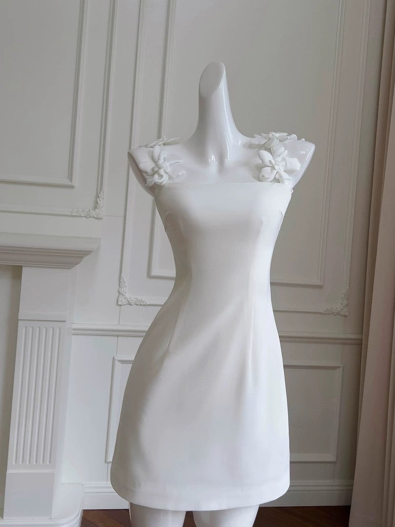 Cute Sheath Spaghetti Straps Floral White Formal Short 8th Grade Homecoming Dress Summer Middle School Hoco Dresses Birthday Outfits W939