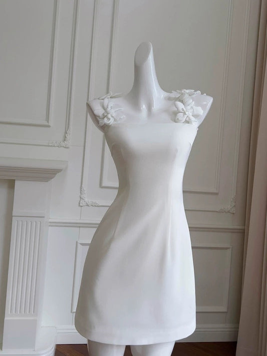 Cute Sheath Spaghetti Straps Floral White Formal Short 8th Grade Homecoming Dress Summer Middle School Hoco Dresses Birthday Outfits W939