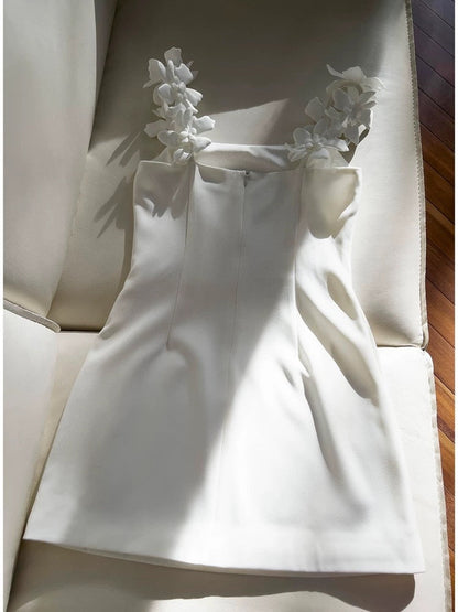 Cute Sheath Spaghetti Straps Floral White Formal Short 8th Grade Homecoming Dress Summer Middle School Hoco Dresses Birthday Outfits W939