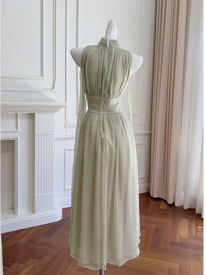 Elegant Glamour A line High Neck Sage Green Bridesmaid Dress Party Gown Summer Bridesmaid Outfits Wedding Guest Dress Ideas For Women W942
