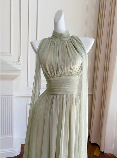 Elegant Glamour A line High Neck Sage Green Bridesmaid Dress Party Gown Summer Bridesmaid Outfits Wedding Guest Dress Ideas For Women W942