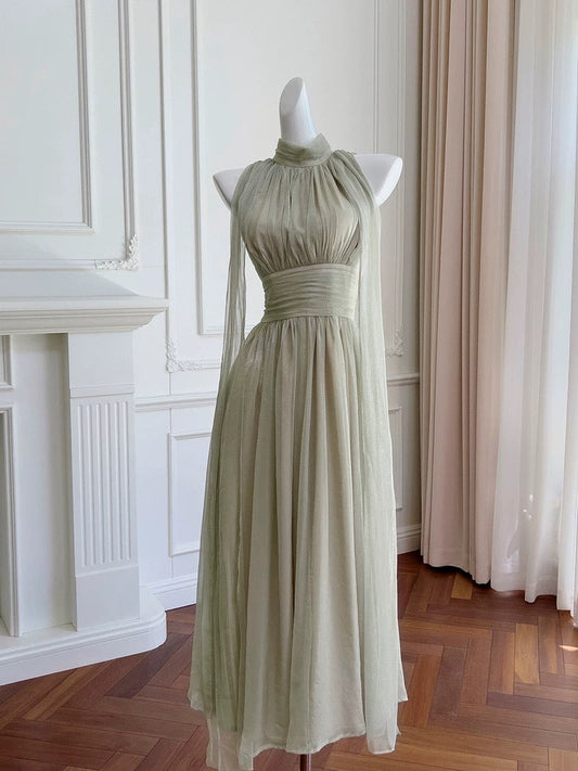 Elegant Glamour A line High Neck Sage Green Bridesmaid Dress Party Gown Summer Bridesmaid Outfits Wedding Guest Dress Ideas For Women W942