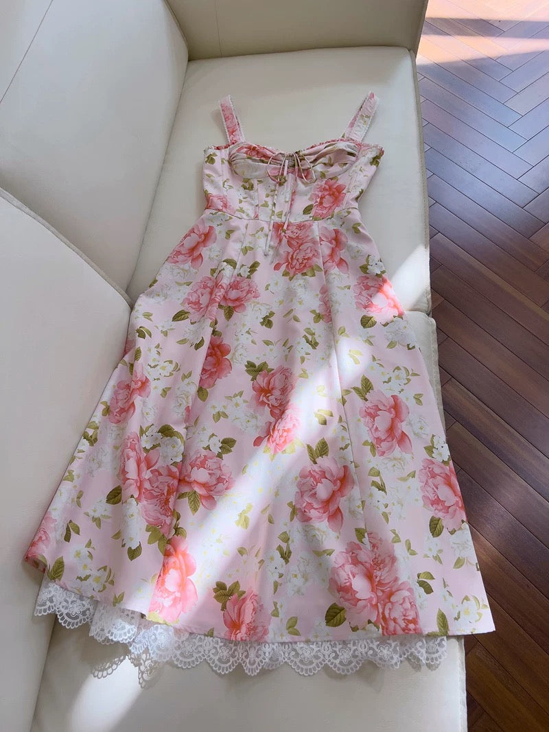 Elegant A line Straps Floral Pink Chiffon Sleeveless Long Evening Party Gowns Evening Formal Dresses Prom Dress W946