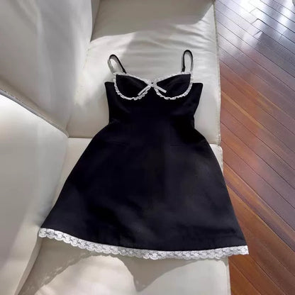 Trendy A line Spaghetti Straps Black Sleeveless Formal Short 8th Grade Homecoming Dress Summer Middle School Hoco Dresses Cocktail Dress Birthday Outfits W954