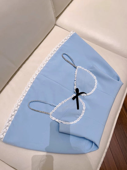 Trendy A line Spaghetti Straps Blue Formal Short 8th Grade Homecoming Dress Summer Middle School Hoco Dresses Cocktail Dress Birthday Outfits W956