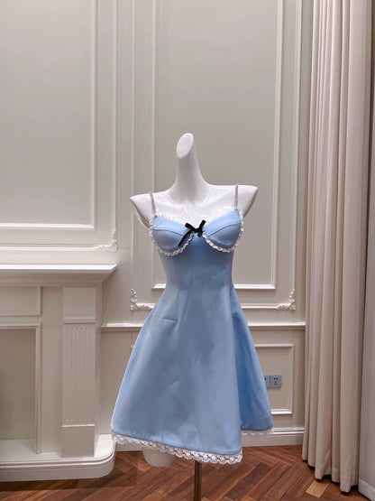 Trendy A line Spaghetti Straps Blue Formal Short 8th Grade Homecoming Dress Summer Middle School Hoco Dresses Cocktail Dress Birthday Outfits W956