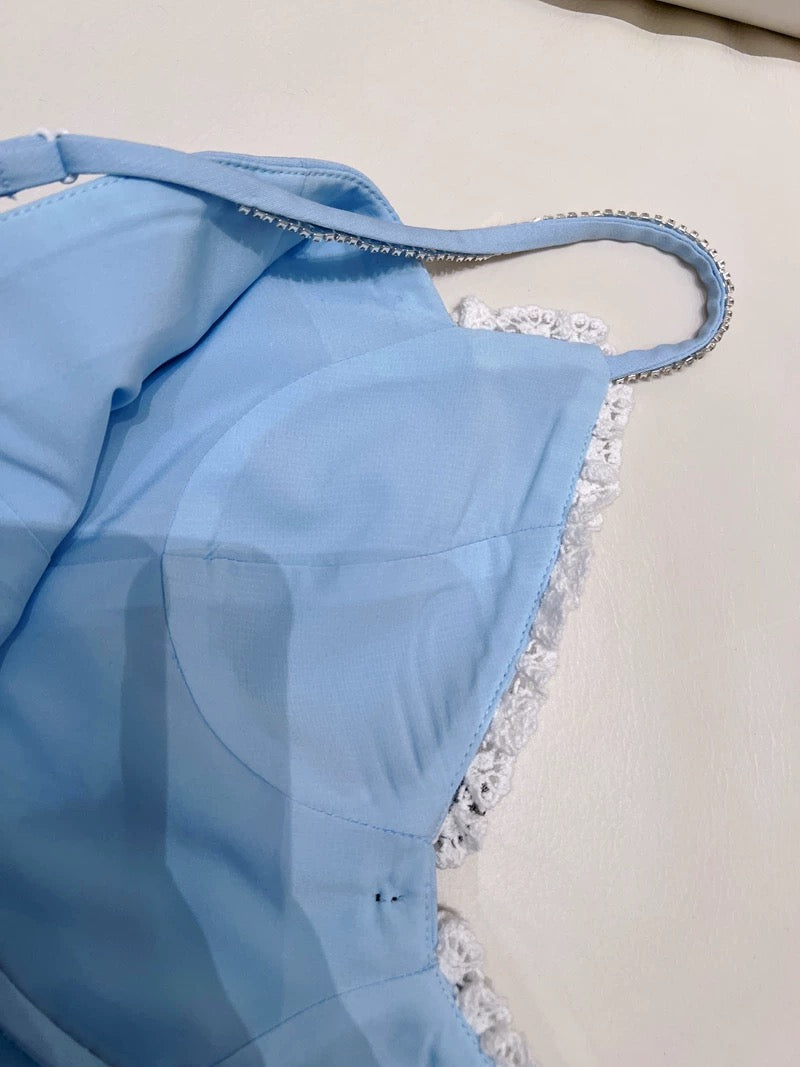 Trendy A line Spaghetti Straps Blue Formal Short 8th Grade Homecoming Dress Summer Middle School Hoco Dresses Cocktail Dress Birthday Outfits W956