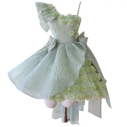 Cute Ball Gown Straps Lace Flowers Short Summer 18th Birthday Dresses Hoco Dress Mini 21st Birthday Outfit Cocktail Dresses W970