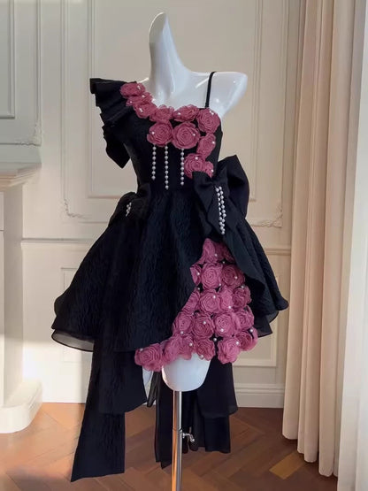 Cute Ball Gown Straps Lace Flowers Short Summer 18th Birthday Dresses Hoco Dress Mini 21st Birthday Outfit Cocktail Dresses W958