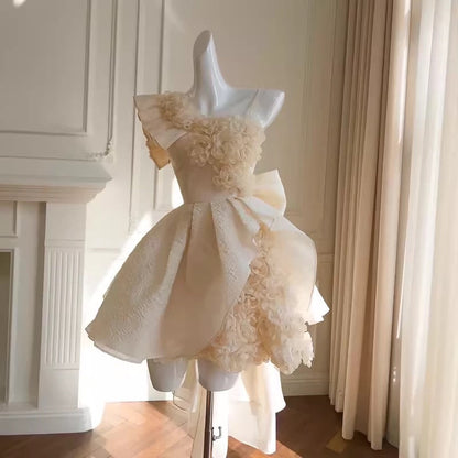 Cute Ball Gown Straps Lace Flowers Short Summer 18th Birthday Dresses Hoco Dress Mini 21st Birthday Outfit Cocktail Dresses W958