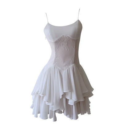 Trendy A line Spaghetti Straps White Lace Short 8th Grade Homecoming Dress Summer Middle School Hoco Dresses Cocktail Dress Birthday Outfits W965