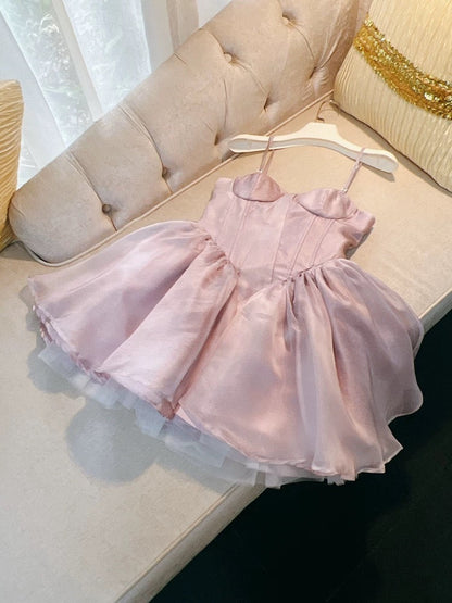 Trendy Ball Gown Spaghetti Straps Pink Tulle Short 8th Grade Homecoming Dress Summer Middle School Hoco Dresses Cocktail Dress Birthday Outfits W967