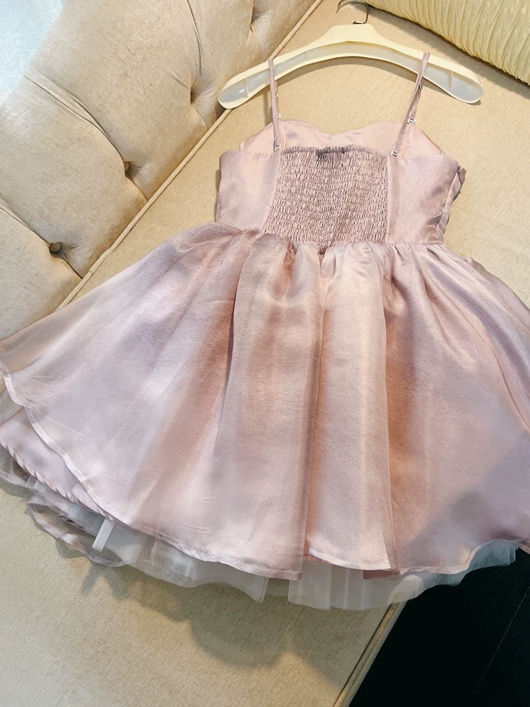 Trendy Ball Gown Spaghetti Straps Pink Tulle Short 8th Grade Homecoming Dress Summer Middle School Hoco Dresses Cocktail Dress Birthday Outfits W967
