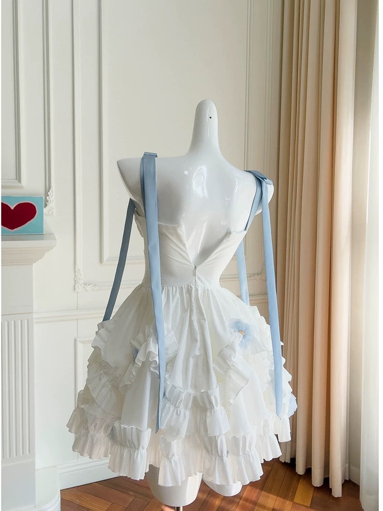 Trendy Ball Gown Spaghetti Straps White Chiffon Short 8th Grade Homecoming Dress Summer Middle School Hoco Dresses Cocktail Dress Birthday Outfits W968