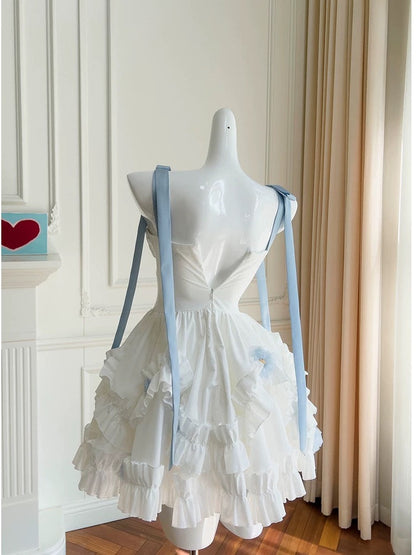 Trendy Ball Gown Spaghetti Straps White Chiffon Short 8th Grade Homecoming Dress Summer Middle School Hoco Dresses Cocktail Dress Birthday Outfits W968