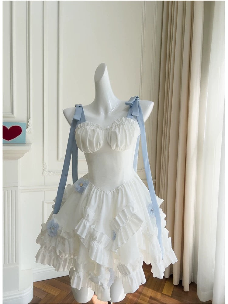 Trendy Ball Gown Spaghetti Straps White Chiffon Short 8th Grade Homecoming Dress Summer Middle School Hoco Dresses Cocktail Dress Birthday Outfits W968