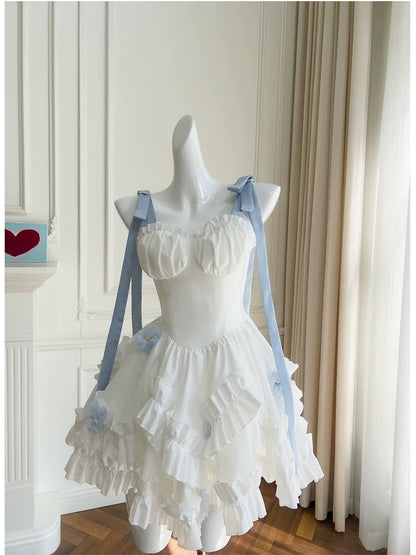 Trendy Ball Gown Spaghetti Straps White Chiffon Short 8th Grade Homecoming Dress Summer Middle School Hoco Dresses Cocktail Dress Birthday Outfits W968