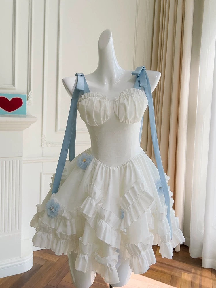 Trendy Ball Gown Spaghetti Straps White Chiffon Short 8th Grade Homecoming Dress Summer Middle School Hoco Dresses Cocktail Dress Birthday Outfits W968