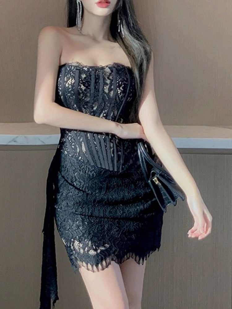 Sexy Sheath Strapless Lace Sleeveless Formal Short 8th Grade Homecoming Dress Summer Middle School Hoco Dresses Cocktail Dress Birthday Outfits W969