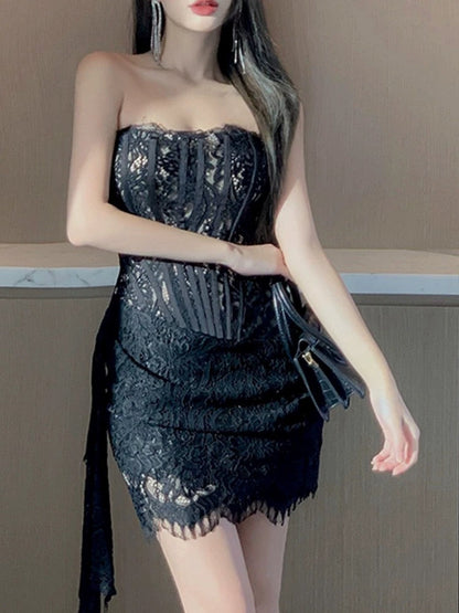 Sexy Sheath Strapless Lace Sleeveless Formal Short 8th Grade Homecoming Dress Summer Middle School Hoco Dresses Cocktail Dress Birthday Outfits W969