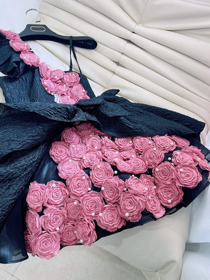 Cute Ball Gown Straps Lace Flowers Short Summer 18th Birthday Dresses Hoco Dress Mini 21st Birthday Outfit Cocktail Dresses W970