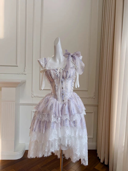 Cute A line Spaghetti Straps Lilac Floral Chiffon Short 8th Grade Homecoming Dress Summer Middle School Hoco Dresses Cocktail Dress Birthday Outfits W972