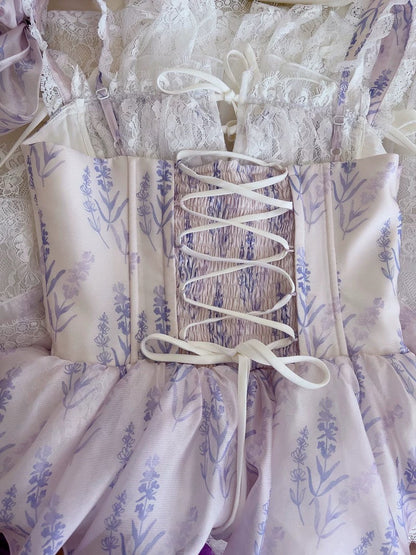 Cute A line Spaghetti Straps Lilac Floral Chiffon Short 8th Grade Homecoming Dress Summer Middle School Hoco Dresses Cocktail Dress Birthday Outfits W972