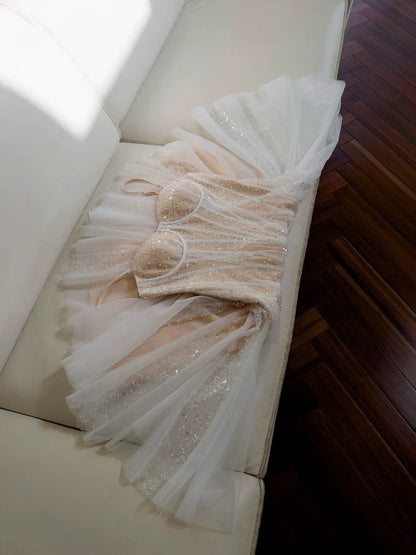 Cute A line Spaghetti Straps Champagne Formal Short 8th Grade Homecoming Dress Summer Middle School Hoco Dresses Birthday Outfits W973