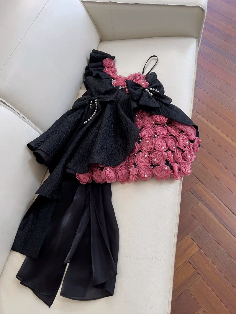 Cute Ball Gown Black Lace Flowers Short Summer 18th Birthday Dresses Hoco Dress Mini 21st Birthday Outfit Cocktail Dresses W979