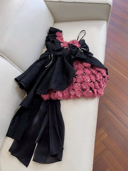 Cute Ball Gown Black Lace Flowers Short Summer 18th Birthday Dresses Hoco Dress Mini 21st Birthday Outfit Cocktail Dresses W979