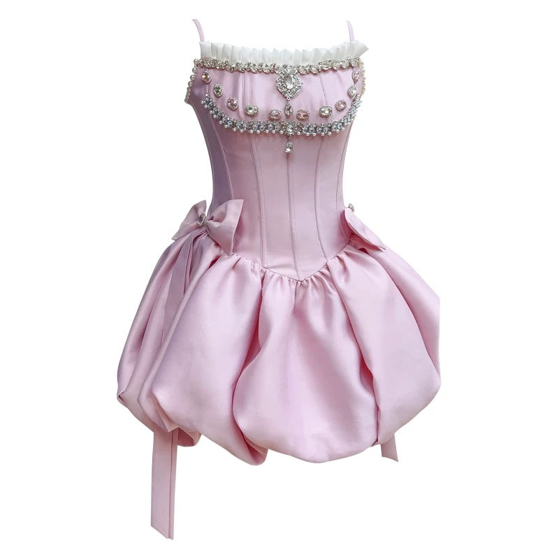 Trendy Ball Gown Spaghetti Straps Pink Satin Sleeveless Formal Short 8th Grade Homecoming Dress Summer Middle School Hoco Dresses Cocktail Dress Birthday Outfits W986