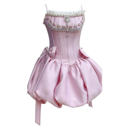 Trendy Ball Gown Spaghetti Straps Pink Satin Sleeveless Formal Short 8th Grade Homecoming Dress Summer Middle School Hoco Dresses Cocktail Dress Birthday Outfits W986