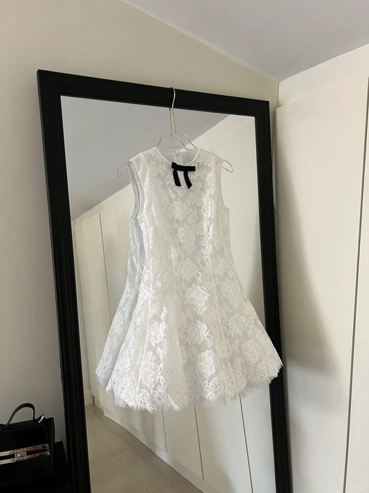 Cute A line Scoop Neck White Lace Formal Short 8th Grade Homecoming Dress Summer Middle School Hoco Dresses Birthday Outfits W994