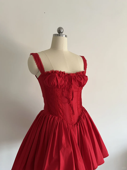 Cute A line Square Neck Red Lace Short Homecoming Dress Summer Middle School Formal 8th Grade Hoco Dresses Summer Holiday Dress Birthday Outfits W995