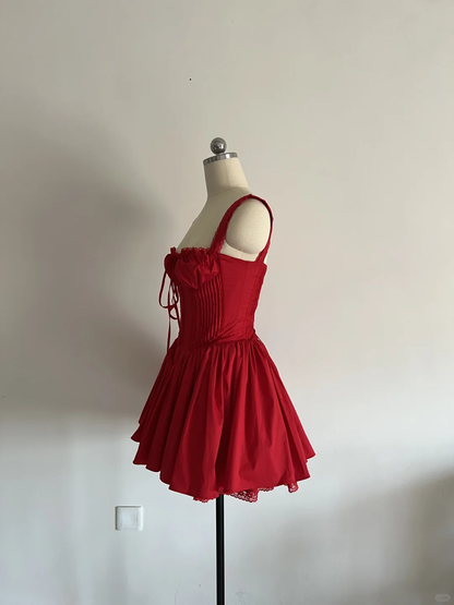 Cute A line Square Neck Red Lace Short Homecoming Dress Summer Middle School Formal 8th Grade Hoco Dresses Summer Holiday Dress Birthday Outfits W995