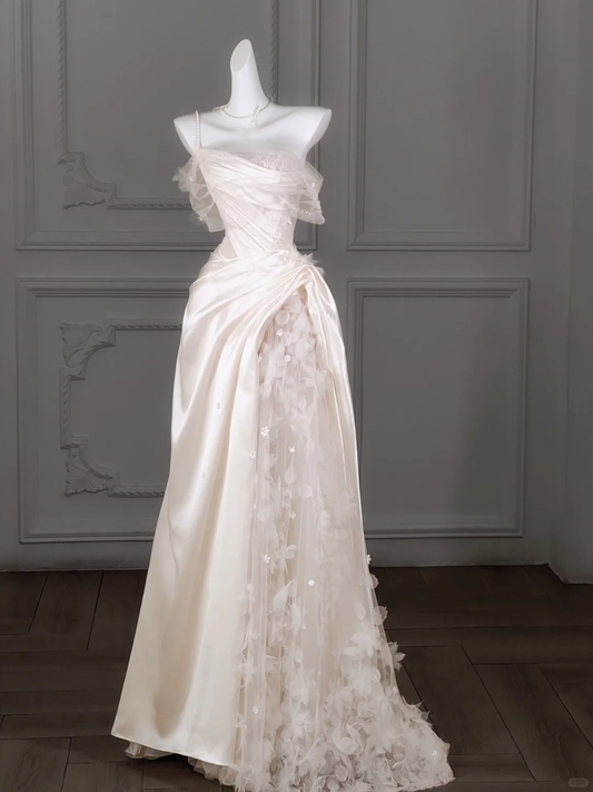 Romantic Bridal Gown Mermaid One Shoulder Ivory Tulle Wedding Dresses Minimalist Bridal Gowns WD003