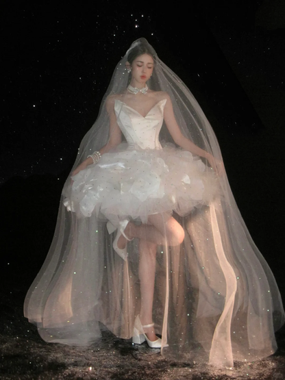 Unique Wedding Dress Ball Gown Sweetheart Summer Short White Wedding Dresses Bridal Gowns With Ruffles WD0072