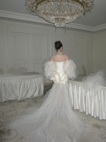 Unique Wedding Dress Ball Gown Off The Shoulder Short Summer Wedding Dresses Bridal Gowns With Sleeves WD0073