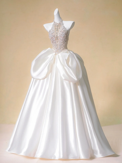 Romantic Bridal Gown Ball Gown High Neck White Wedding Dresses Minimalist Bridal Gowns WD010