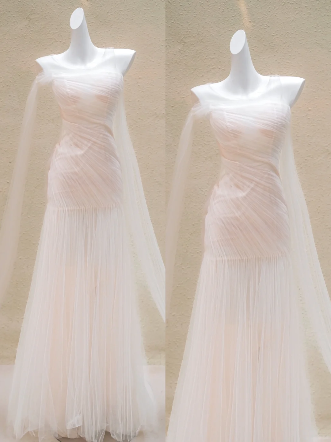 Simple Wedding Dress Mermaid Strapless Light Pink Tulle Long Wedding Dresses Bridal Gowns WD016