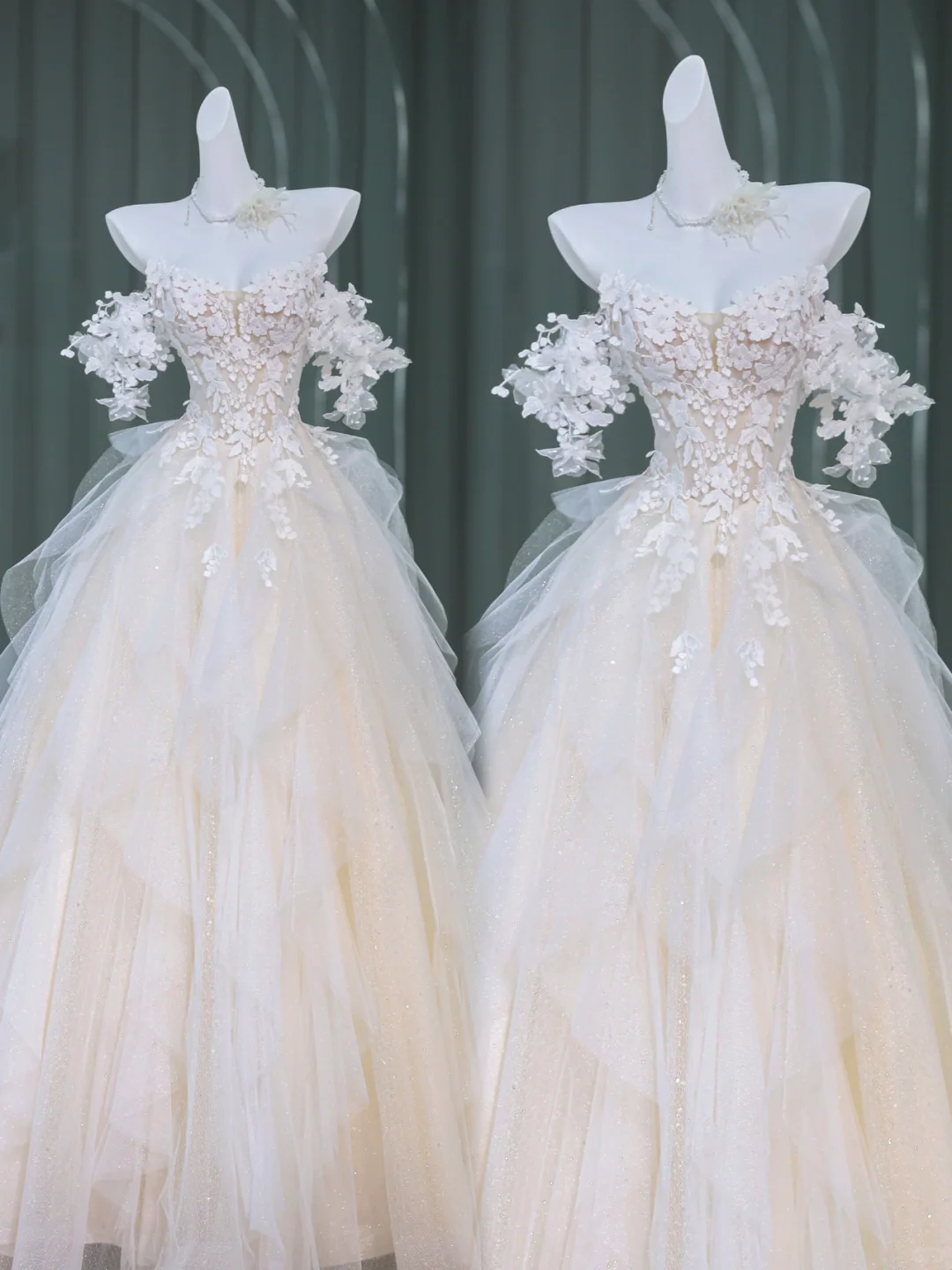 Dreamy Wedding Dress Ball Gown Off The Shoulder White Tulle Summer Long Wedding Dresses Bridal Gowns With Sleeves WD029