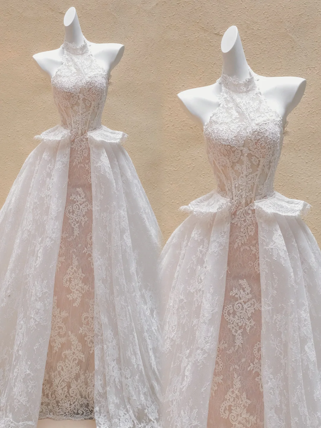 Pretty Wedding Dress Sheath High Neck Lace Long Wedding Dresses Summer Country Bridal Gowns WD032