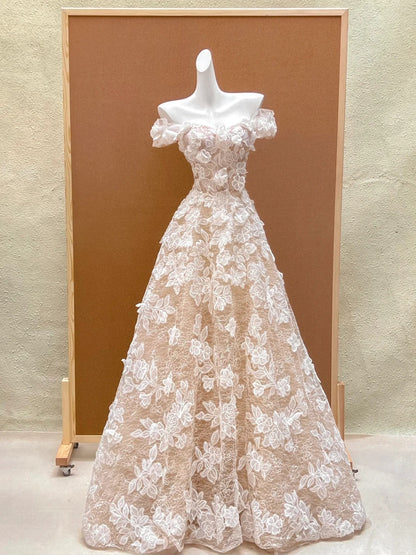 Simple Wedding Dress Ball Gown Off The Shoulder Lace Long Summer Country Wedding Dresses Bridal Gowns WD040