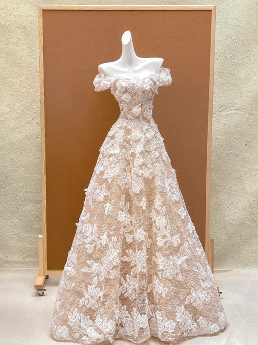 Simple Wedding Dress Ball Gown Off The Shoulder Lace Long Summer Country Wedding Dresses Bridal Gowns WD040