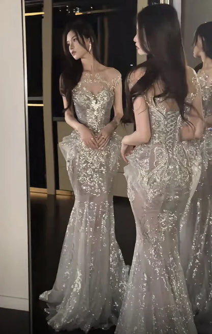 Sexy Wedding Dress Mermaid Sequin Long White Wedding Dresses Bridal Gowns WD042