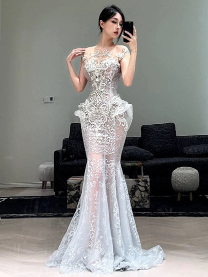Sexy Wedding Dress Mermaid Sequin Long White Wedding Dresses Bridal Gowns WD042