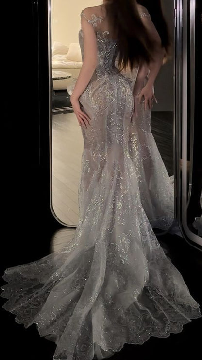 Sexy Wedding Dress Mermaid Sequin Long White Wedding Dresses Bridal Gowns WD042