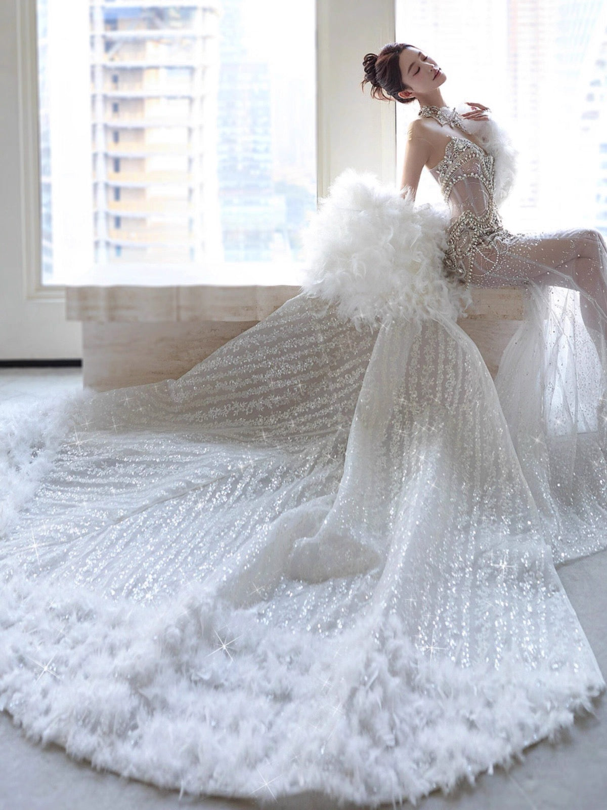 Retro Wedding Dress Mermaid Sweetheart Sequin Long White Wedding Dresses Bridal Gowns WD044