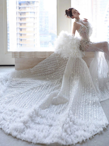 Retro Wedding Dress Mermaid Sweetheart Sequin Long White Wedding Dresses Bridal Gowns WD044